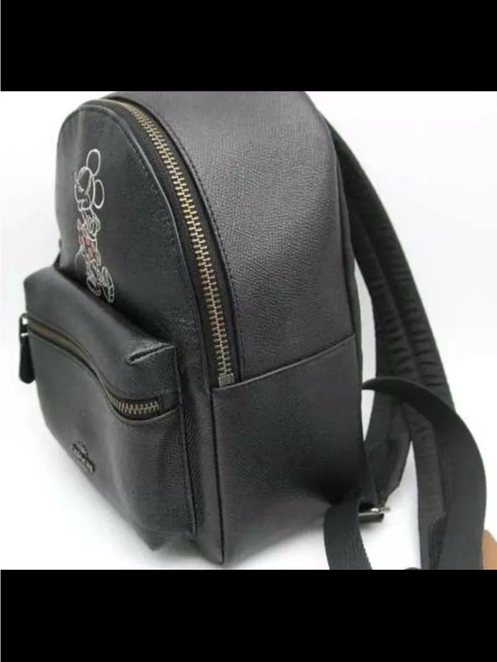 Coach Black Leather Mini Backpack with Pink Polka-Dot Minnie Detail main image 2